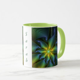 Taza Estrella abstracta, nombre de arte fractal dorado 
