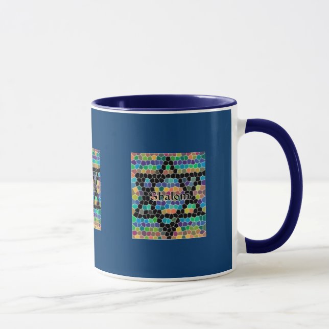 Taza Estrella de David Mosaic-Shalom/Azul marino (Derecha)