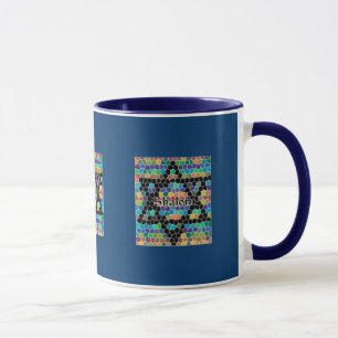 Taza Estrella de David Mosaico-Shalom/Azul Marino