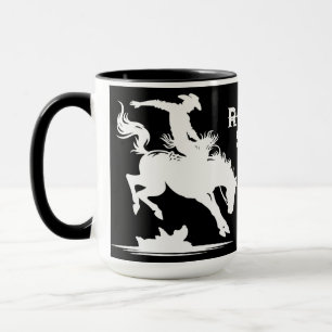 Taza Estrella de Rodeo Personalizada Negro y Blanco