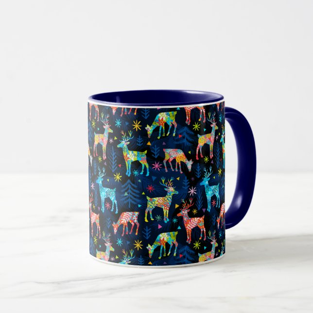 Taza Estrella del bosque de navidad de ciervos colorido (Anverso derecho)