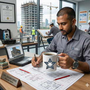 Taza Estrella Geométrica Azul Moderna Personalizada