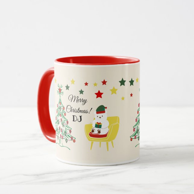 Taza Estrella roja de guion verde árbol Feliz Navidad m (Anverso izquierdo)