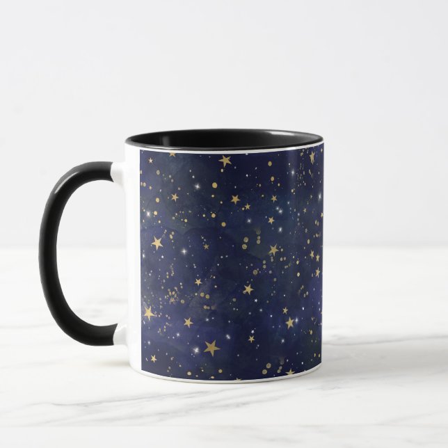 Taza Estrellas Celestiales Azules y Doradas Acuarela Ca (Izquierda)