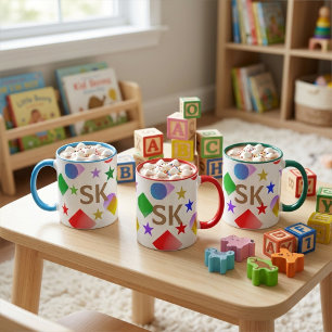 Taza Estrellas Coloridas Vivas Círculos Cuadrados Perso