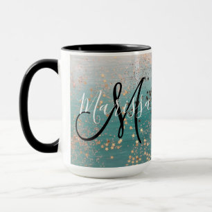 Taza Estrellas de oro en monograma sobre café Verde azu