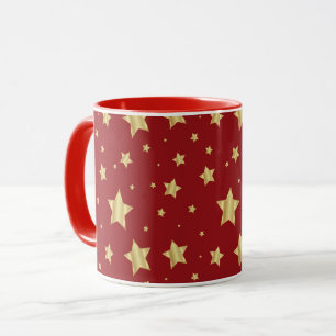 Taza Estrellas doradas sobre fondo rojo