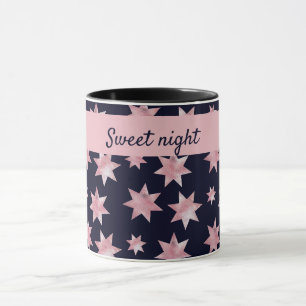 Taza Estrellas glamorosas rosadas femeninas en azul per