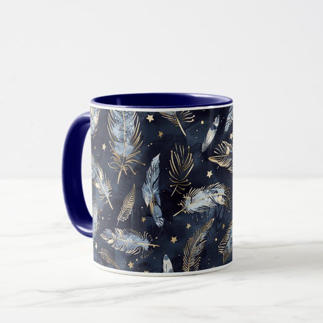 Taza Estrellas Plumas Oro Azul (Anverso izquierdo)