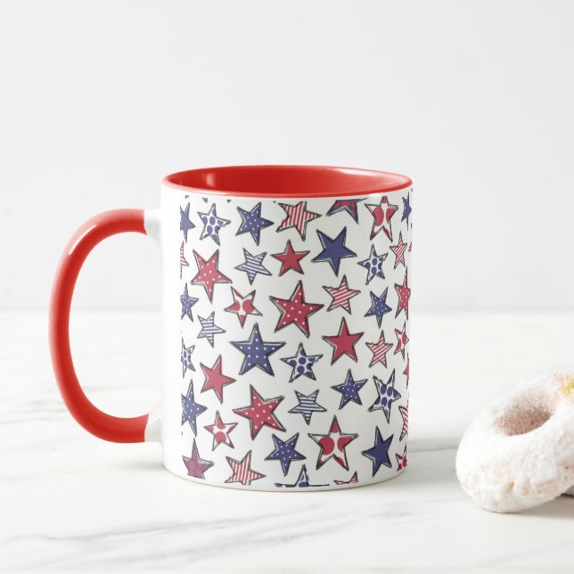 Taza Estrellas rojas blancas y azules América Patriótic (Con donut)