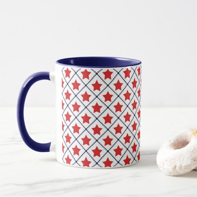 Taza Estrellas rojas líneas de puntos (Con donut)