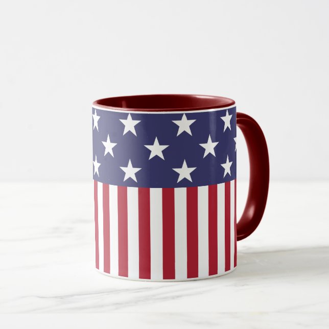 Taza Estrellas Y Bandera De Rayas Rojas Y Azules (Anverso derecho)