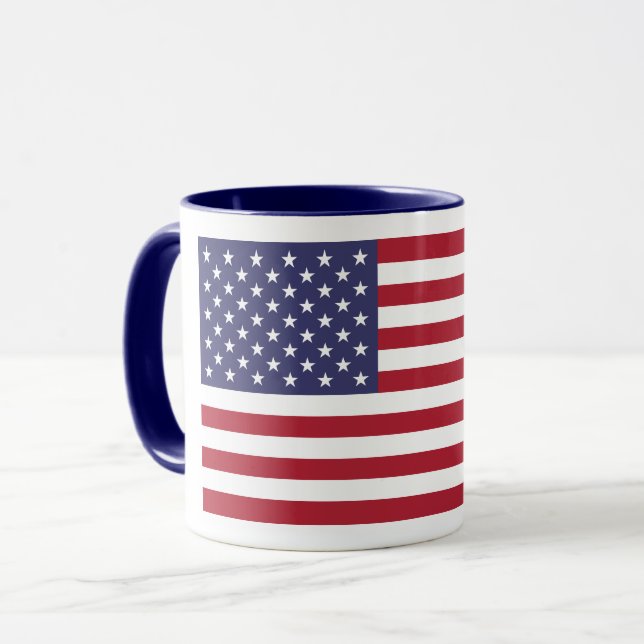 Taza Estrellas Y Bandera De Rayas Rojas Y Azules (Anverso izquierdo)