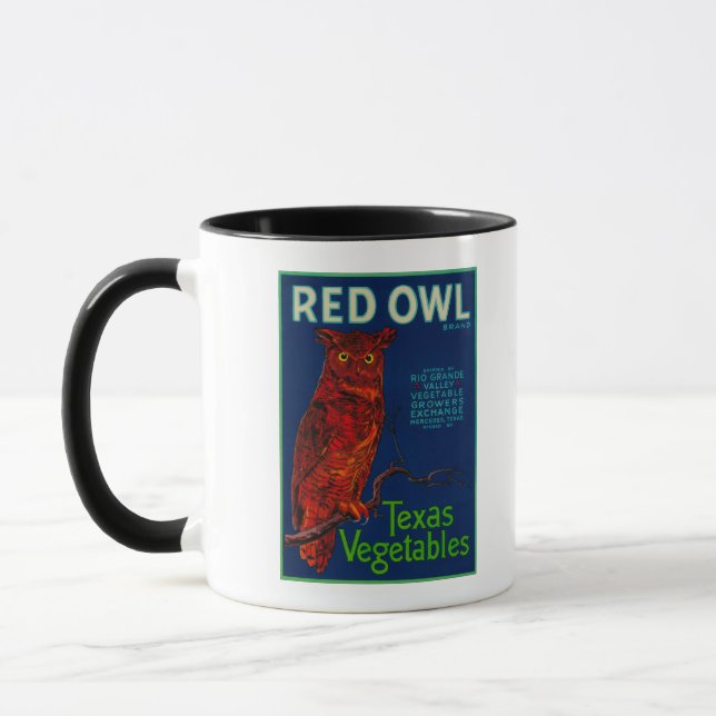 Taza Etiqueta de verduras de búho rojo (Izquierda)