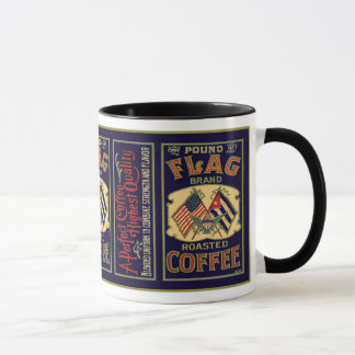 Taza Etiqueta del café de la bandera del vintage, marca