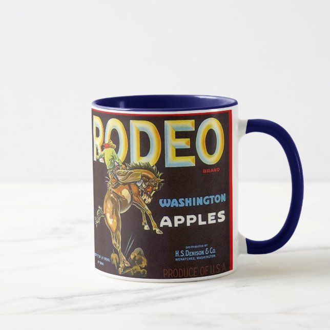 TAZA ¡ETIQUETA DEL CAJÓN DE APPLE DEL &RIDER DEL BRONC (Derecha)