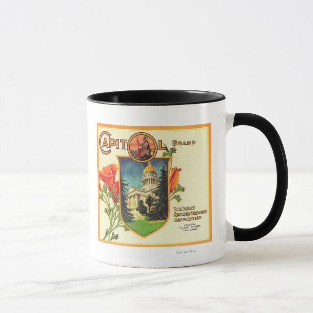 Taza Etiqueta del Naranja CapitolLindsay, CA (Derecha)