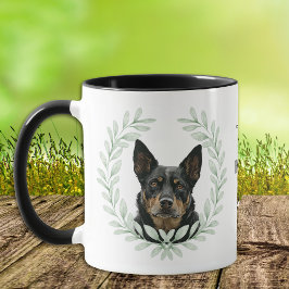 Taza Eucalyptus Wreath Australian Kelpie Dog Monogram