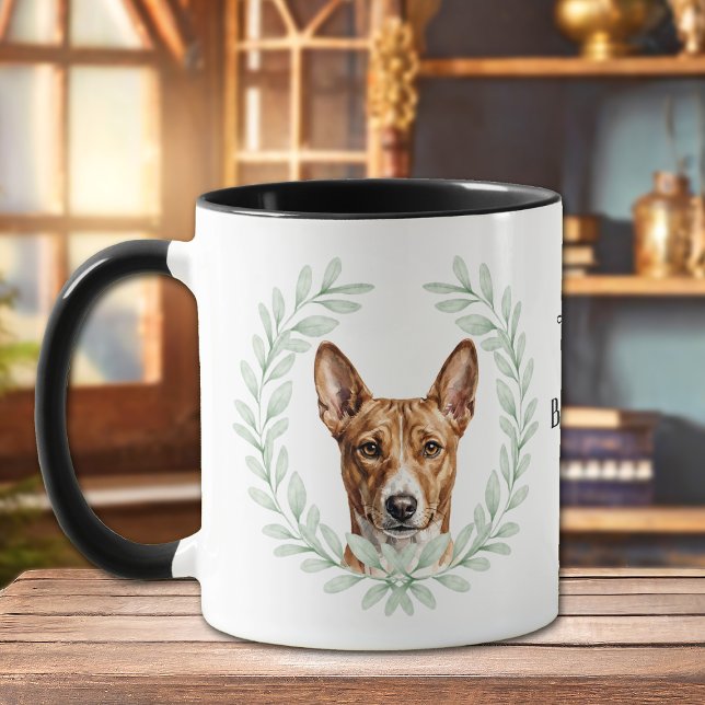 Taza Eucalyptus Wreath Basenji Hound Dog Monogram (Subido por el creador)