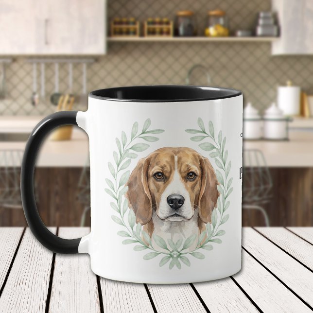 Taza Eucalyptus Wreath Beagle Hound Dog Monogram (Subido por el creador)