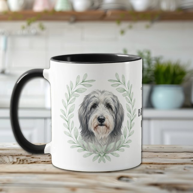 Taza Eucalyptus Wreath Bearded Collie Dog Monogram (Subido por el creador)