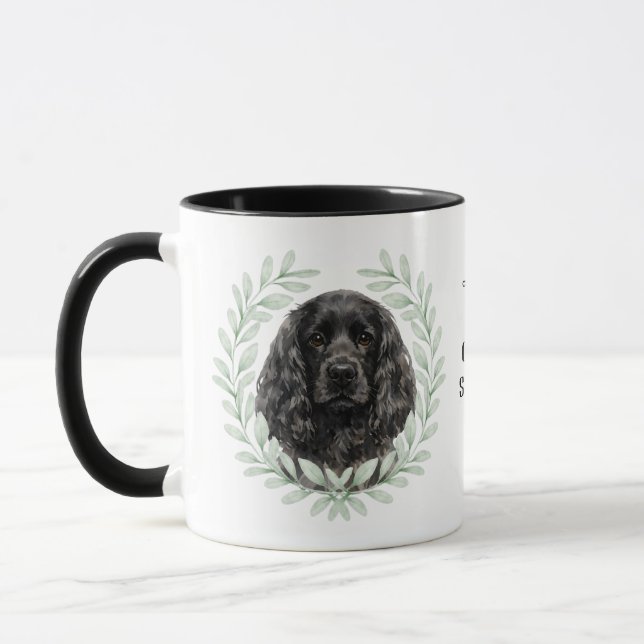 Taza Eucalyptus Wreath Black Cocker Spaniel Monogram (Izquierda)