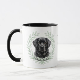 Taza Eucalyptus Wreath Black Labrador Dog Monogram