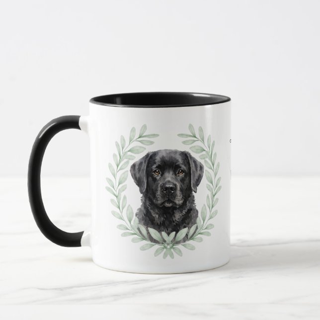 Taza Eucalyptus Wreath Black Labrador Dog Monogram (Izquierda)