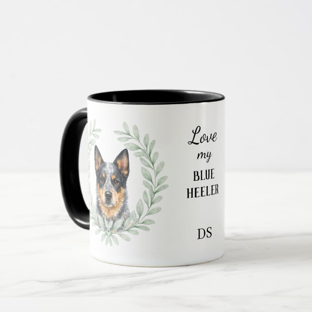 Taza Eucalyptus Wreath Blue Heeler Dog Monogram (Anverso izquierdo)