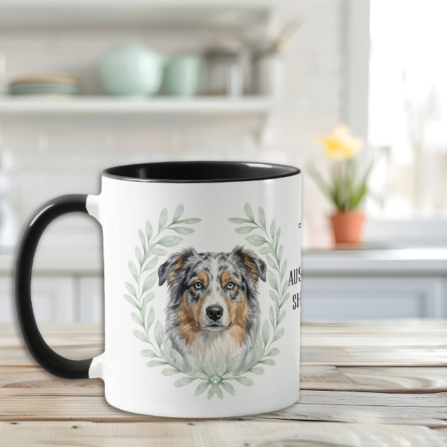Taza Eucalyptus Wreath Blue Merle Aussie Monogram (Subido por el creador)