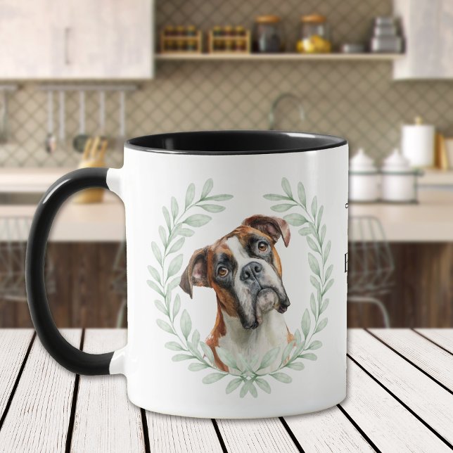Taza Eucalyptus Wreath Boxer Dog Monogram (Subido por el creador)