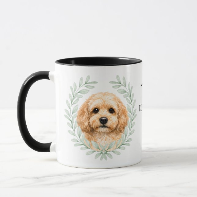 Taza Eucalyptus Wreath Buff Cockapoo Dog Monogram (Izquierda)