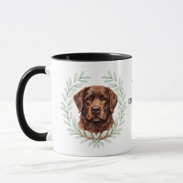 Taza Eucalyptus Wreath Chocolate Lab Dog Monogram (Izquierda)