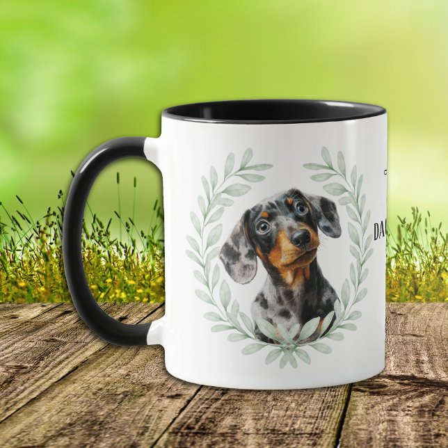 Taza Eucalyptus Wreath Dachshund Dog Monogram (Subido por el creador)