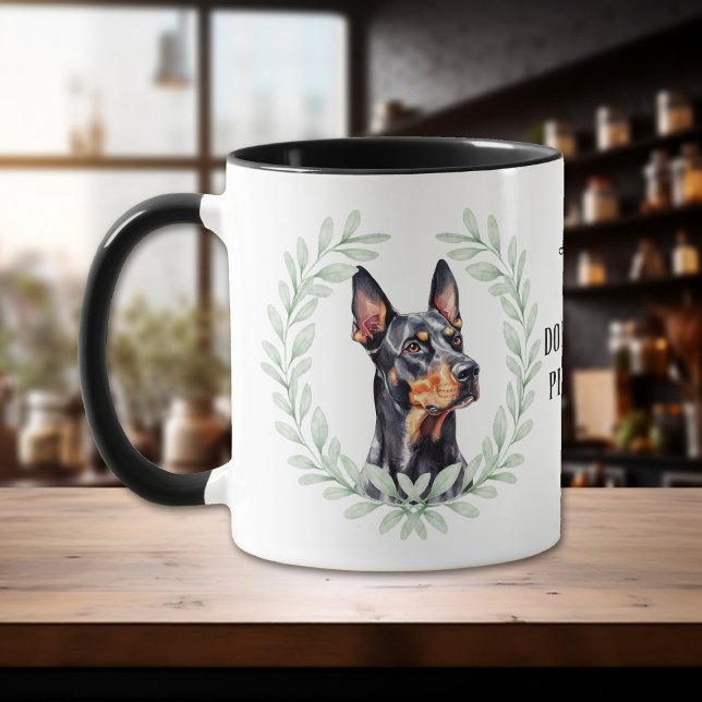 Taza Eucalyptus Wreath Doberman Pinscher Dog Monogram (Subido por el creador)