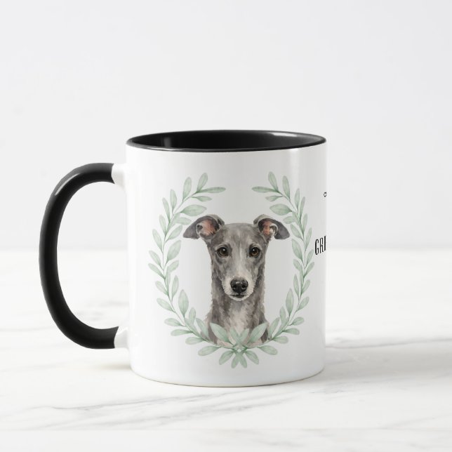 Taza Eucalyptus Wreath Greyhound Dog Monogram (Izquierda)