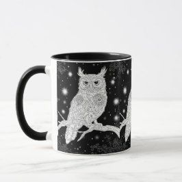 Taza Eule mit Mandala im Winter unterm Sternenhimmel