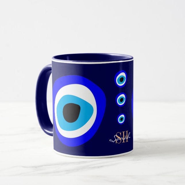 Taza Evil Eye Talisman y Arab Amulet /turco, griego (Anverso izquierdo)