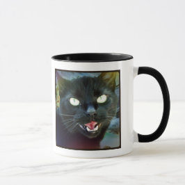 Taza exigente del Haiku del gato negro