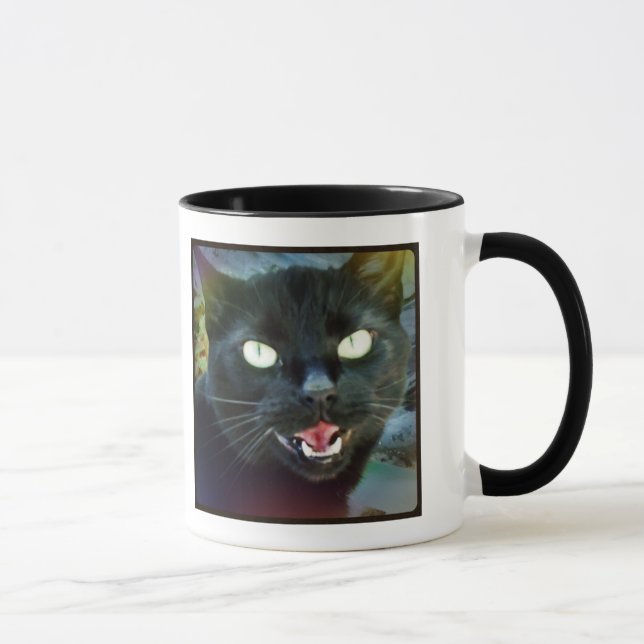 Taza exigente del Haiku del gato negro (Derecha)