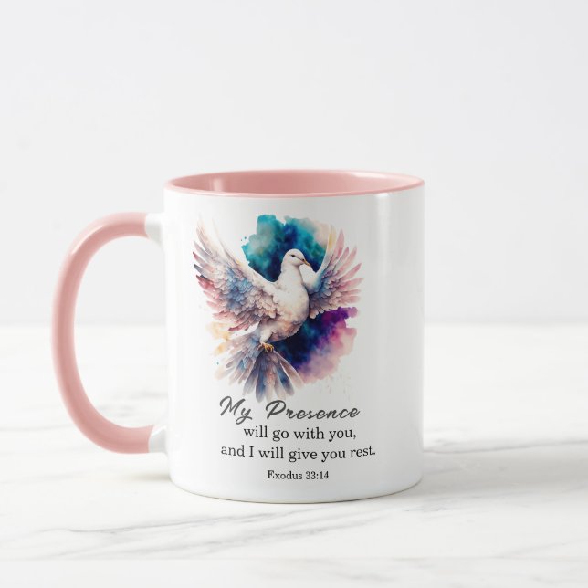 Taza Éxodo 33:14 Mi presencia irá con la Biblia (Izquierda)