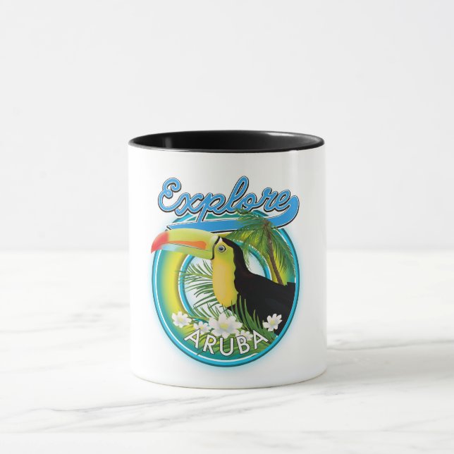 Taza Explorar el logotipo de viaje de Aruba (Centro)