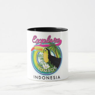 Taza Explorar el logotipo de viaje de Lombok Indonesia