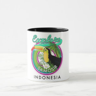 Taza explorar logotipo de viaje a Samosir indonesia