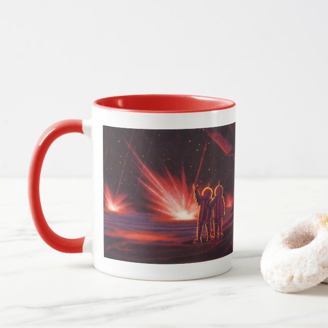 Taza Explosión del planeta rojo alienígena de ciencia f (Con donut)