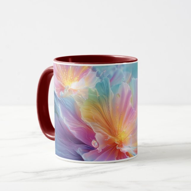 Taza Explosión floral cósmica abstracta en pastel (Anverso izquierdo)