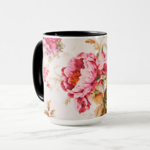 Taza Exquisitas flores rosadas y Naranjas. Shabby Chic