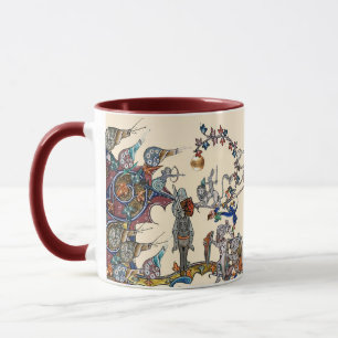 TAZA EXTRAÑA GUERRA BESTIARIA MEDIEVAL, COLCHAS, SÍNTES