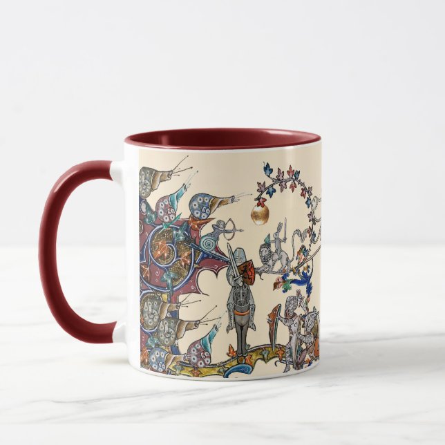 TAZA EXTRAÑA GUERRA BESTIARIA MEDIEVAL, COLCHAS, SÍNTES (Izquierda)