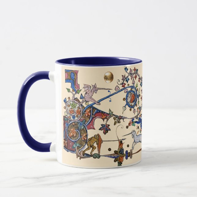 TAZA EXTRAÑA GUERRA BESTIARIA MEDIEVAL UNICORNS COMBAT  (Izquierda)